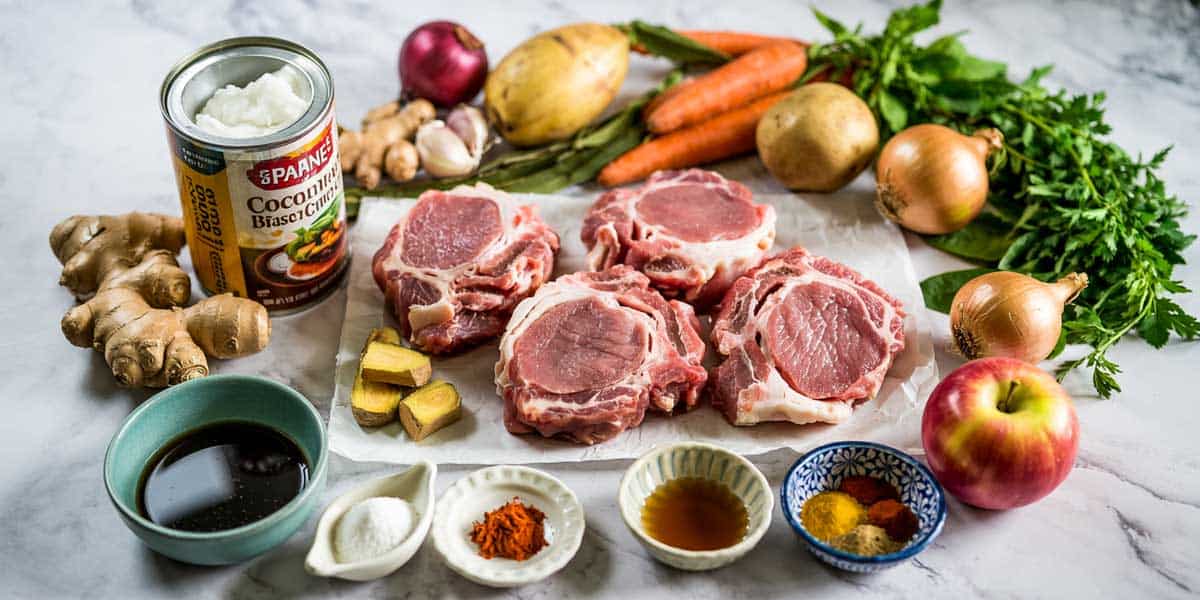 ingredients for Japanese Coconut Curry Braised Pork Thighs